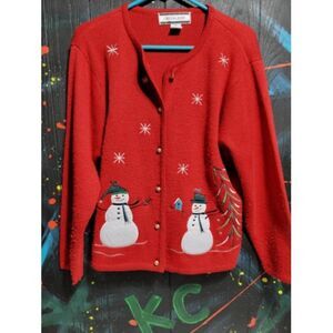 Red Crystal Kobe Snowman w/bells‎ for buttons Sweater Christmas #015